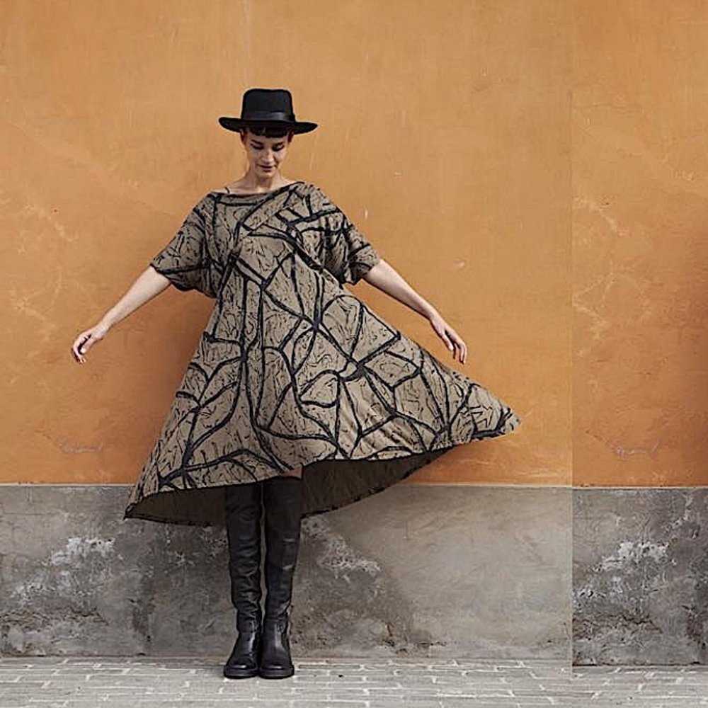 MATT HILDUR Icelandic Design Asymmetric Midi Dress Handmade in Peru SZ S